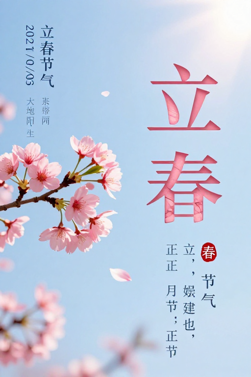 立春樱花艺术海报：传统与现代的诗意融合