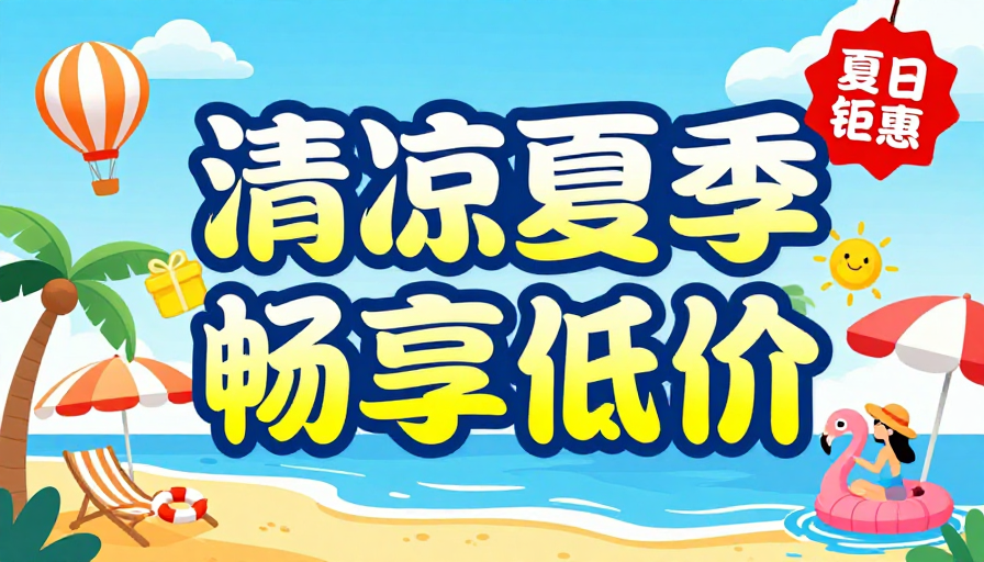清凉夏日畅享低价：缤纷沙滩度假促销海报