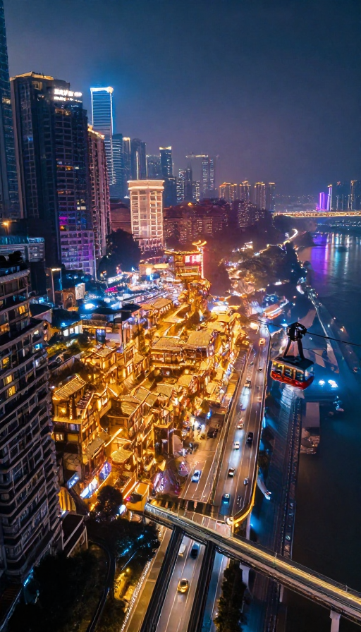 魔幻重庆立体夜景：霓虹流光与雾都交响