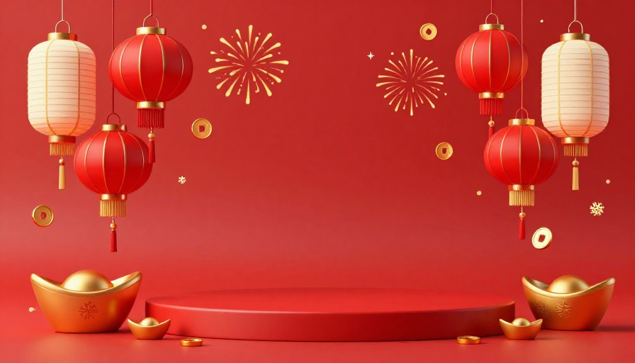 喜庆中国风3D渲染背景·红色金元宝元素
