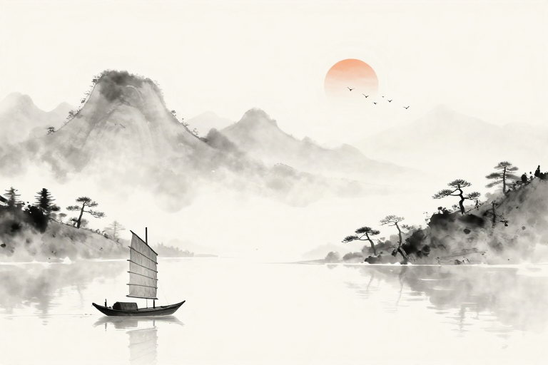 淡雅水墨山水·东方静谧意境
