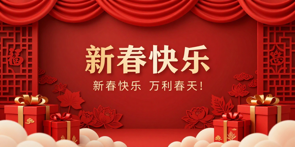 红绸金纹·传统中国风喜庆舞台横幅