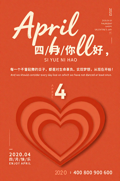 橙红温暖四月问候情感海报