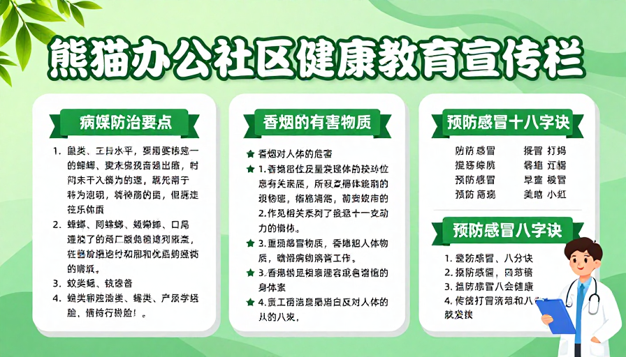 熊猫办公社区健康科普生态风格海报