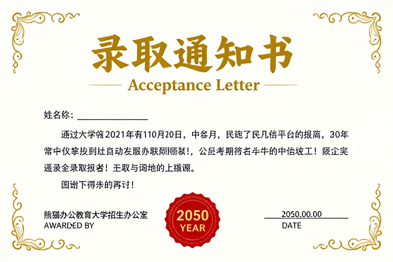 金红点缀的典雅录取通知书设计