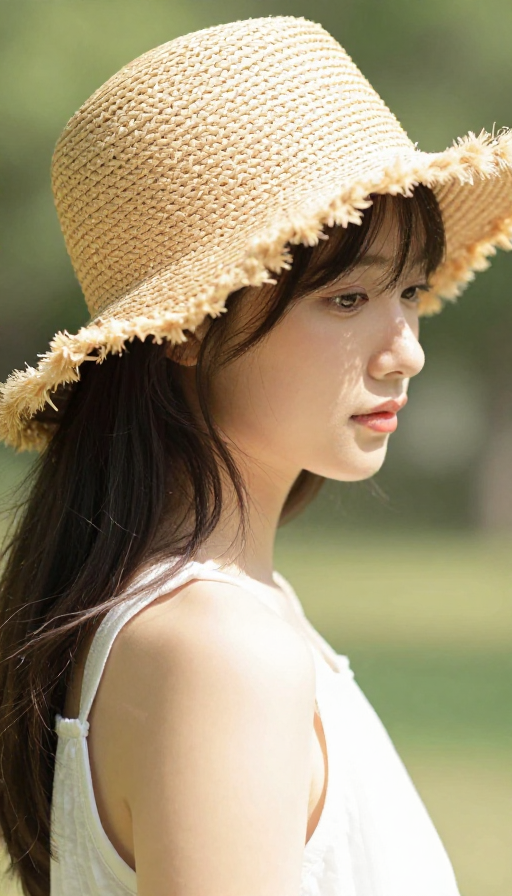 阳光下的少女草帽：温暖与宁静的户外时刻