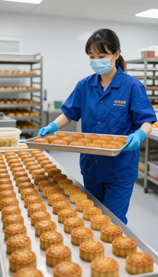 金黄月饼出炉实拍:高清车间工艺展示
