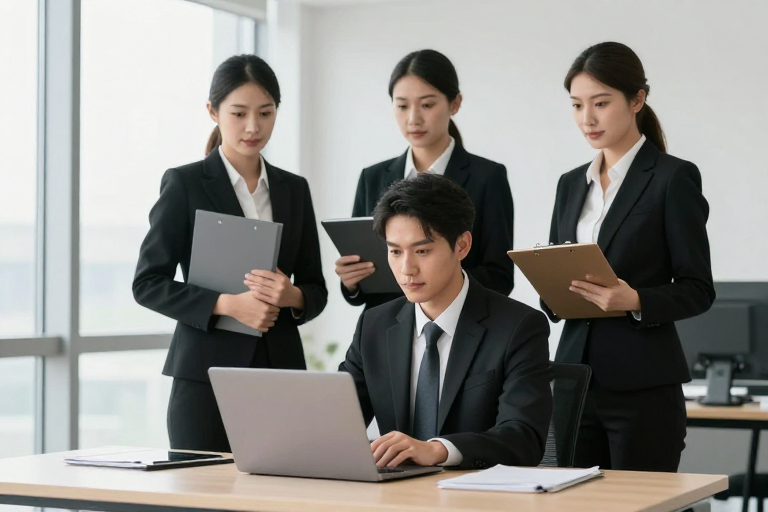 现代办公团队协作：专注与高效的专业形象