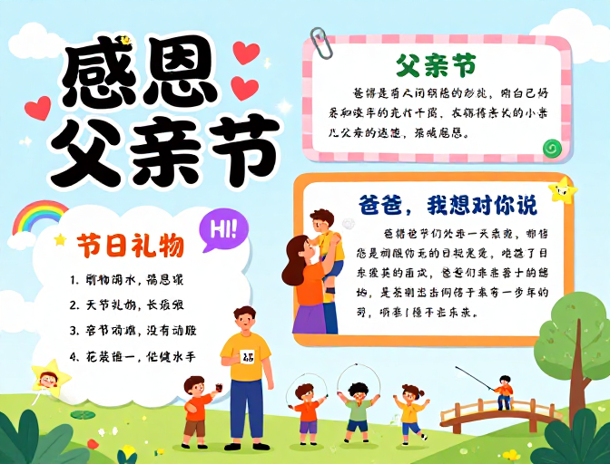 童心绘父爱·温情扁平化父亲节海报