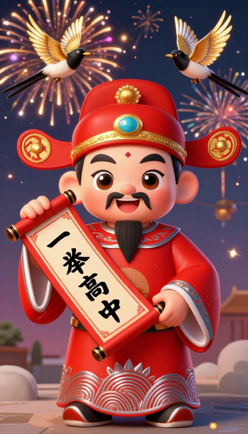 喜庆状元郎庆功贺图,Q版烟花闪耀金榜题名