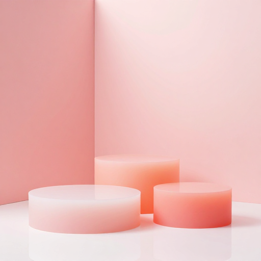 极简产品展示：粉橙渐变展台与高反光地面