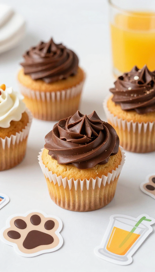 可爱纸杯蛋糕：巧克力点缀与果汁猫爪装饰