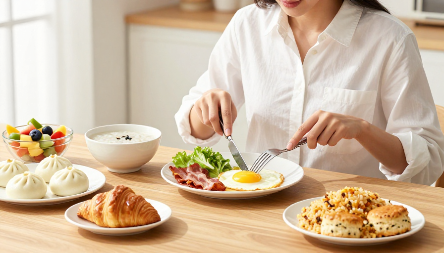 暖光下的精致早餐:亚洲女性健康饮食时刻
