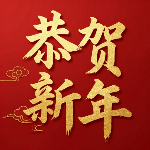 金红立体书法恭贺新年喜庆海报设计