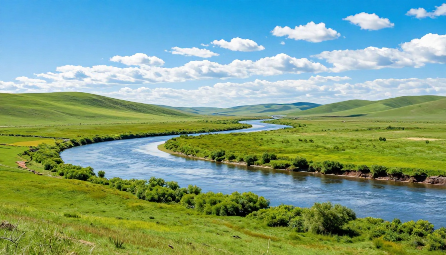 蜿蜒绿河穿越翠野:高清自然风光摄影