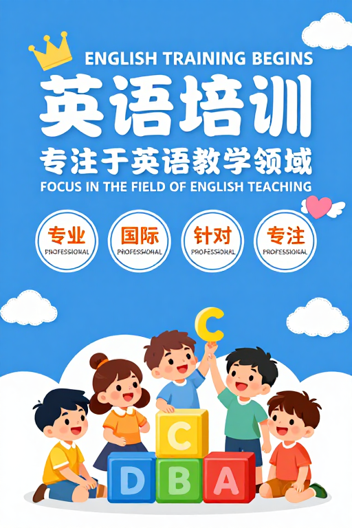趣味英语培训海报：专业教育，童趣开场