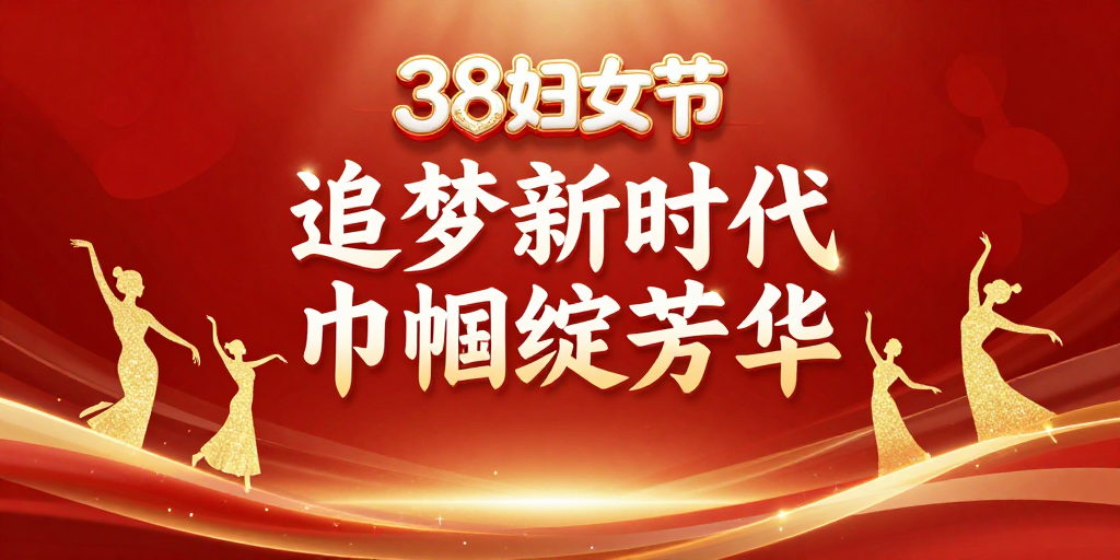 红金渐变38妇女节海报，女性力量绽放风采