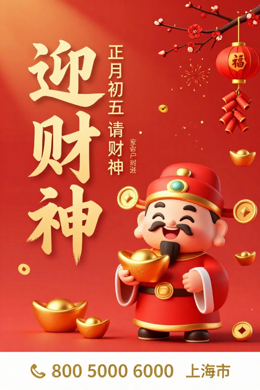 迎财神迎财气:春节卡通海报设计
