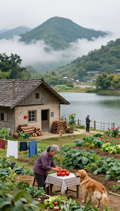 宁静乡村生活：山间小屋与田园采摘的日常