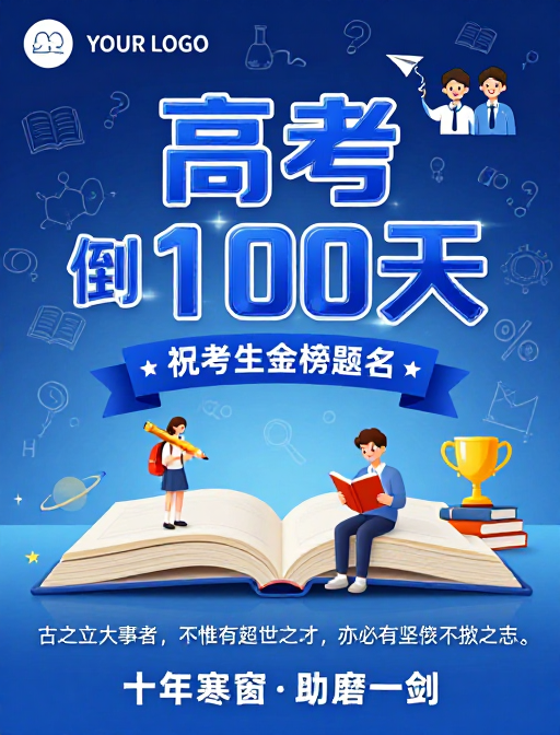 高考倒计时海报：深蓝科技风激励高三学子