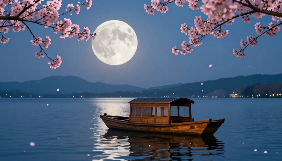满映樱花·静谧月夜湖景