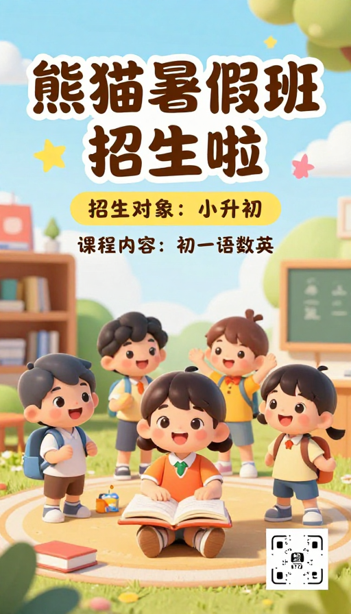 Q版熊猫可爱风：初一语数英招生啦！