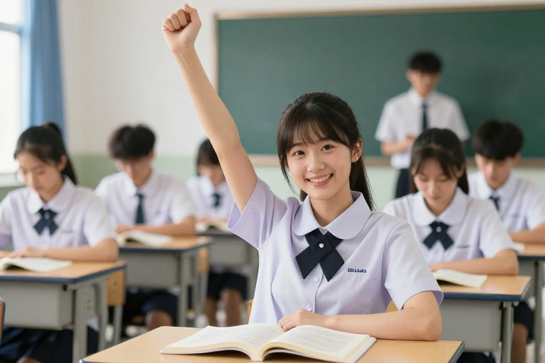 青春校园风采：自信少女的笑脸定格