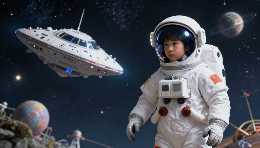 少年宇航员梦幻太空旅程:银河探索的超酷冒险