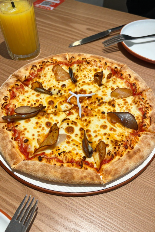 必胜客披萨美食摄影:美味享受于温馨木质餐桌