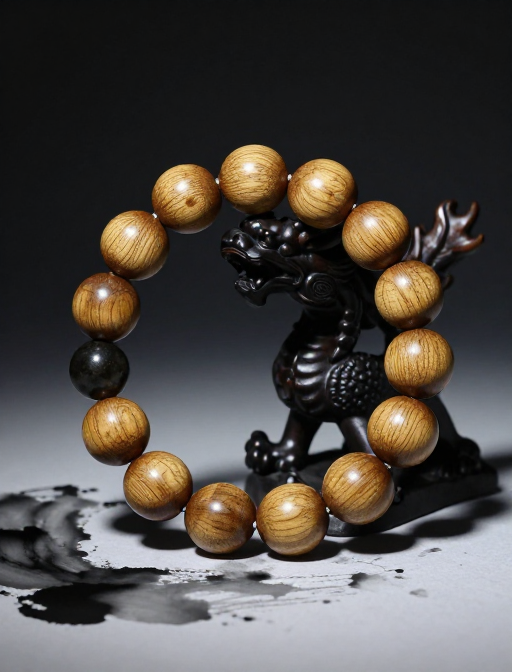 数字水墨交融·金丝楠木龙托手串特写