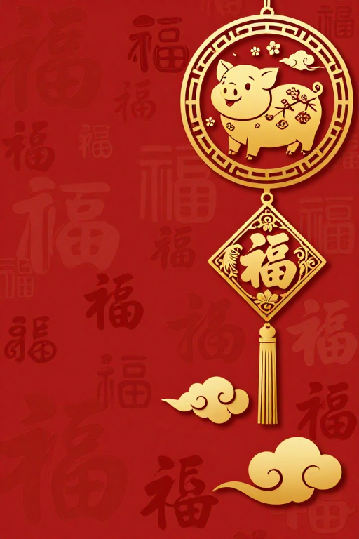 新春福运 金红中国风插画背景图