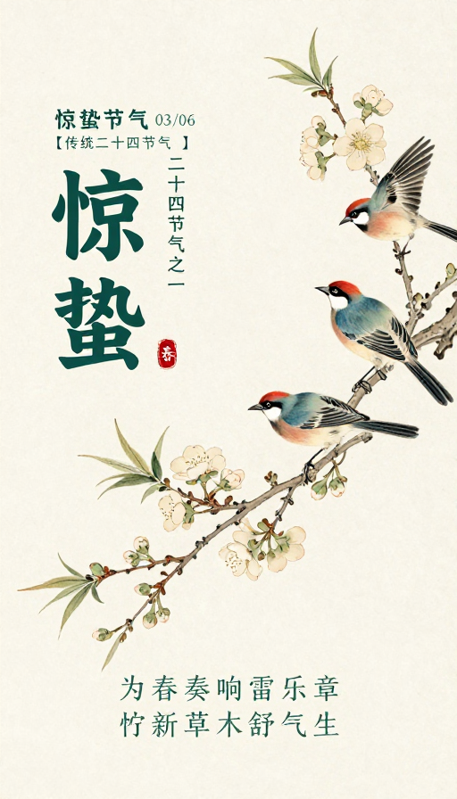 惊蛰·春日水墨画卷：传统节气清雅意境海报