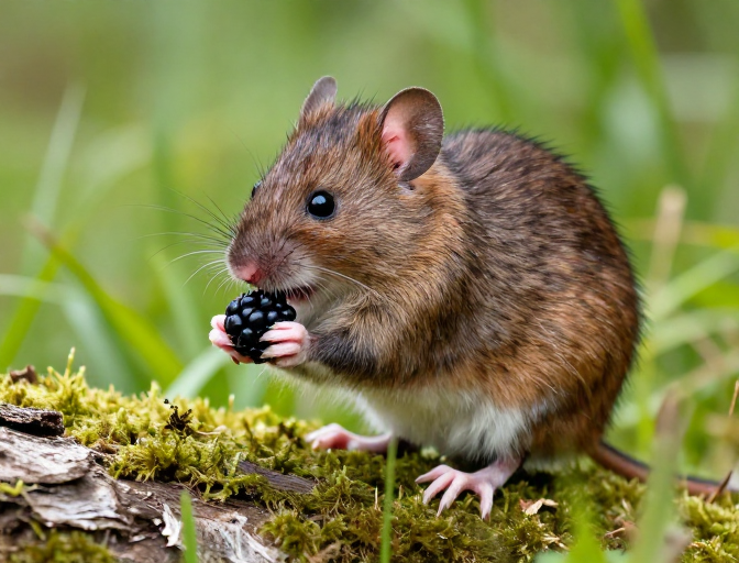 森林野趣：蓬松棕鼠静享黑莓