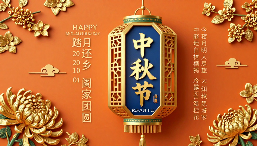 中秋宫灯暖橙海报：传统节庆艺术展示