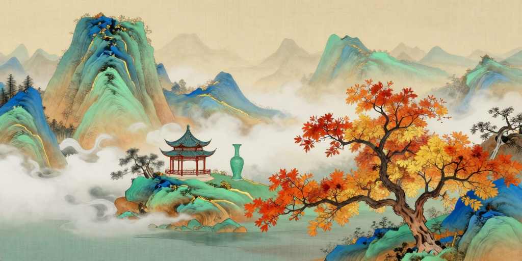 青绿山水秋意浓：传统与自然的融合之美