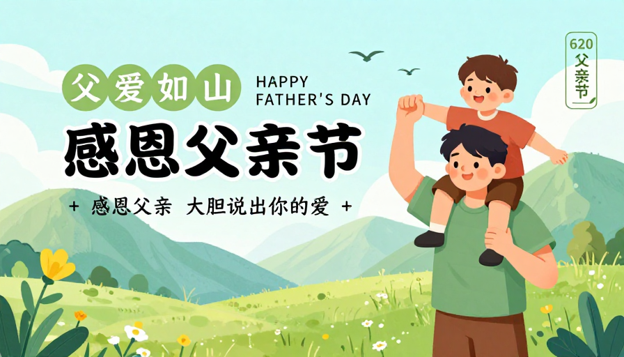 清新父爱插画：感恩父亲节温馨海报