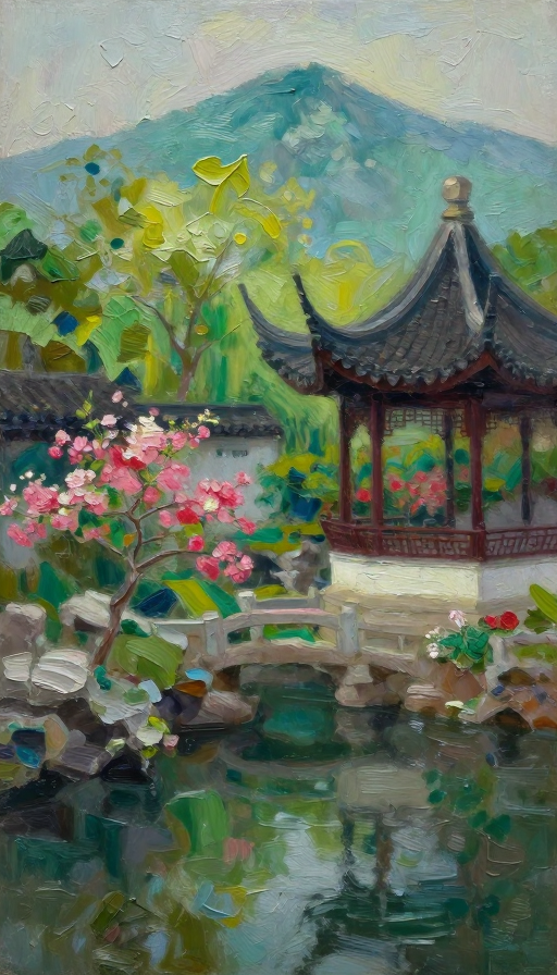 梦幻暗影中的繁花苏园·现代厚涂艺术