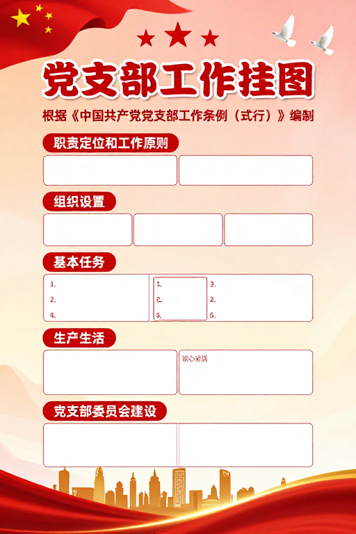 红色党政风格党支部工作挂图设计