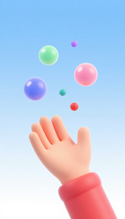梦幻小手抓彩泡，3D卡通UI图标设计