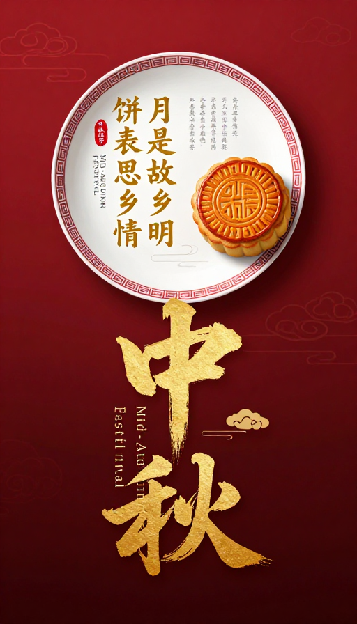 中秋佳节·金红雅韵瓷盘书法