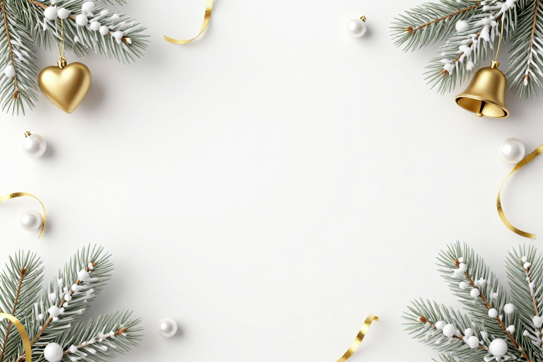 极简圣诞奢华背景，纯白底色搭配金色装饰