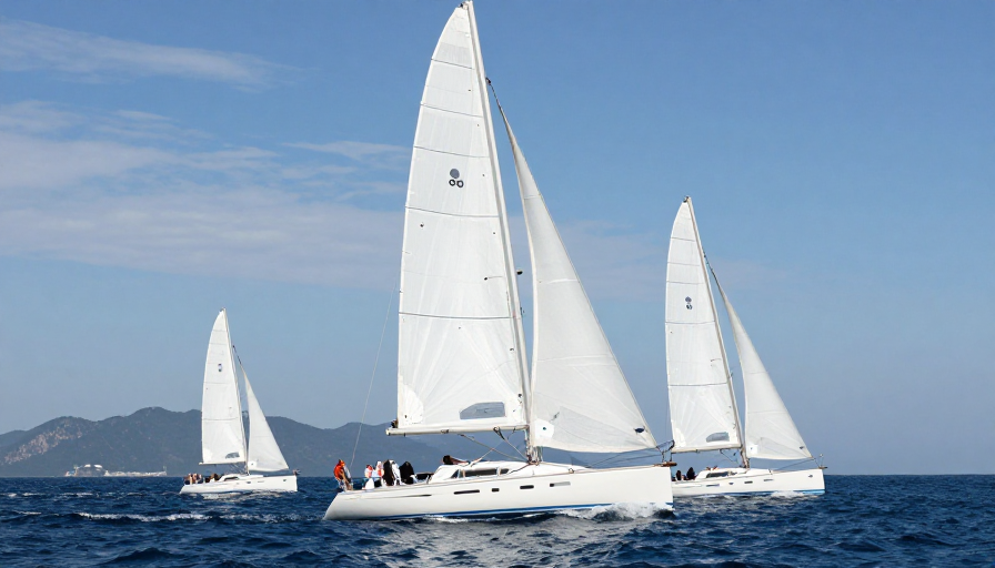 双帆白船破浪深蓝动态掠影