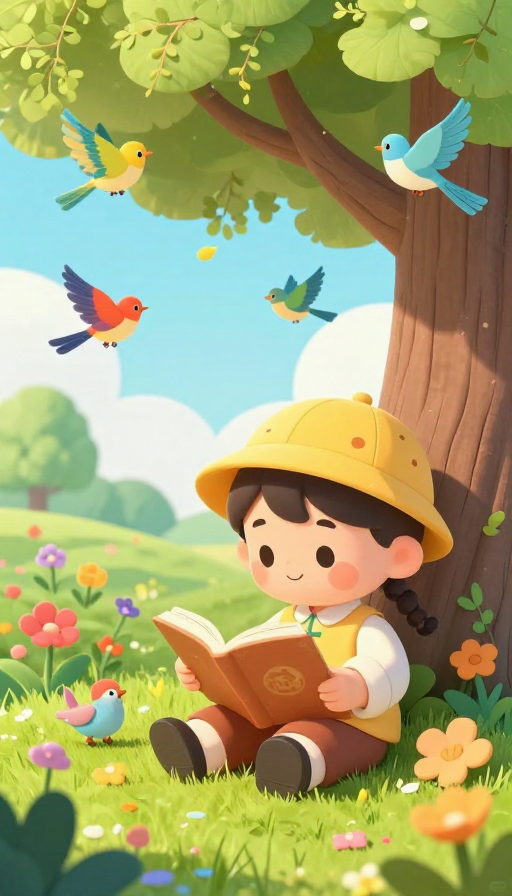 春晓童趣：3D卡通儿童春日诗意阅读场景
