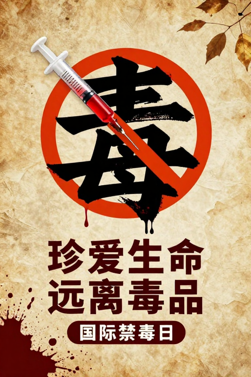 复古警示毒字海报:珍爱生命远离毒品