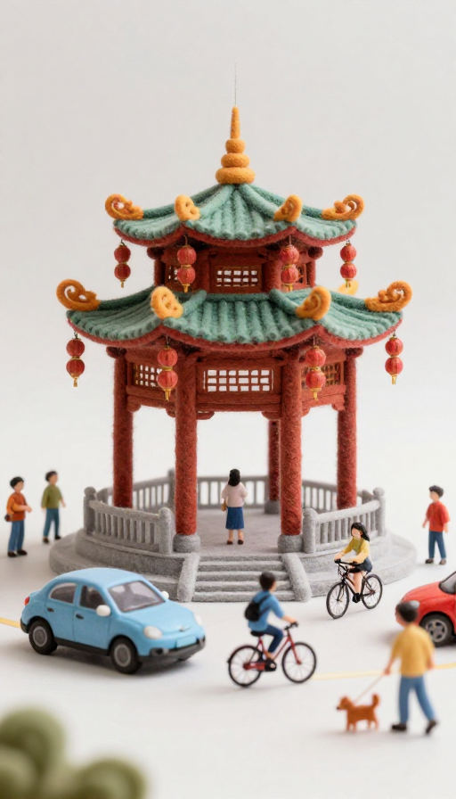 毛茸茸的汕头小公园:羊毛毡微缩世界的童趣定格画