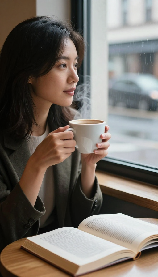 雨窗咖啡时光:都市女子的静谧独享瞬间