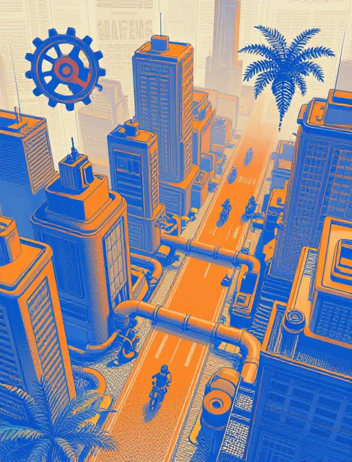 赛博朋克蒸汽波都市幻想场景