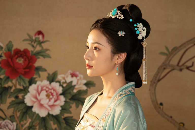 青绿汉服侧影：古典东方美学肖像
