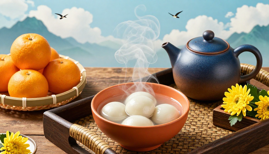 竹篮盛放团圆味：中式茶点暖光摄影