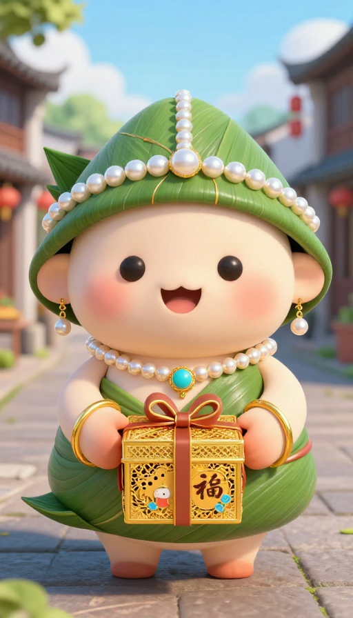俏皮皮克斯风粽子宝宝送黄金礼盒祝福